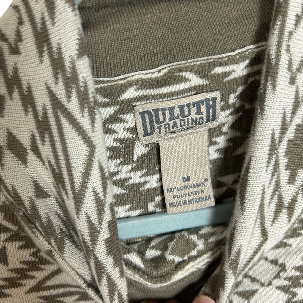 Duluth Trading Co Women’s Coolmax Mock Neck Cream Olive Aztec Pullover medium - Picture 4 of 14